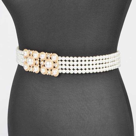 BNWT Brand New Faux Pearl Buckle Fashion Elastic Belt Bridal Belt Stretch Belt - Picture 2 of 5